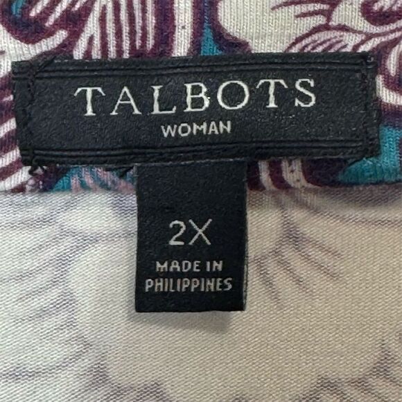 Talbots Woman 2X Cowl Neck Top Floral Damask Print Stretchy Soft Boho Lagenlook - Picture 6 of 7